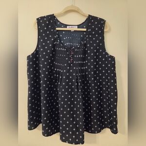 Roaman's Black and White Sleeveless Babydoll Top